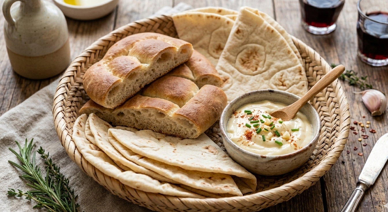 Turks brood en platbrood met aioli dip